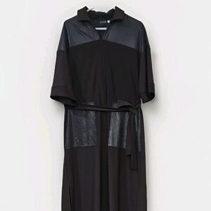 Lysse Brown Long Sleeve Dress with Faux Leather Details